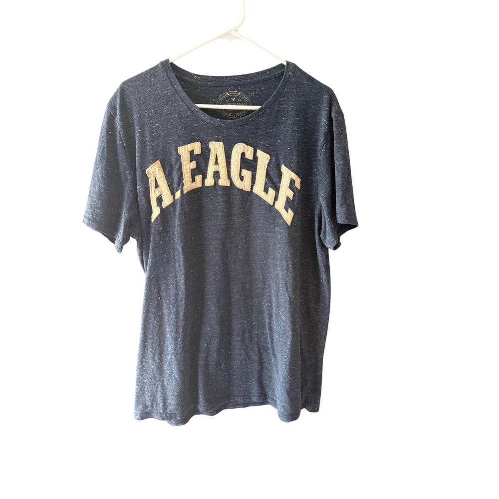 American Eagle Mens XL Athletic Fit Navy Blue Speckled A. EAGLE Applique T-Shirt